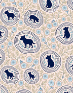 Navy Dog Floral Medallion Cream Rug