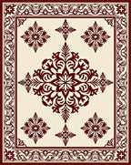 Ornate Dark Red Centerpiece Floor Covering Rug