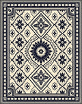 Cream and Navy Floral Medallion Rug