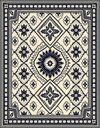 Cream and Navy Floral Medallion Rug