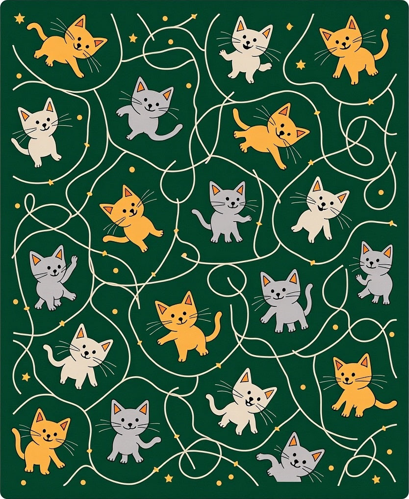 Playful Kittens Green Whimsical Maze Rug