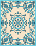 Turquoise Floral Medallion Cream Square Rug