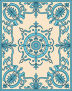 Turquoise Floral Medallion Cream Square Rug
