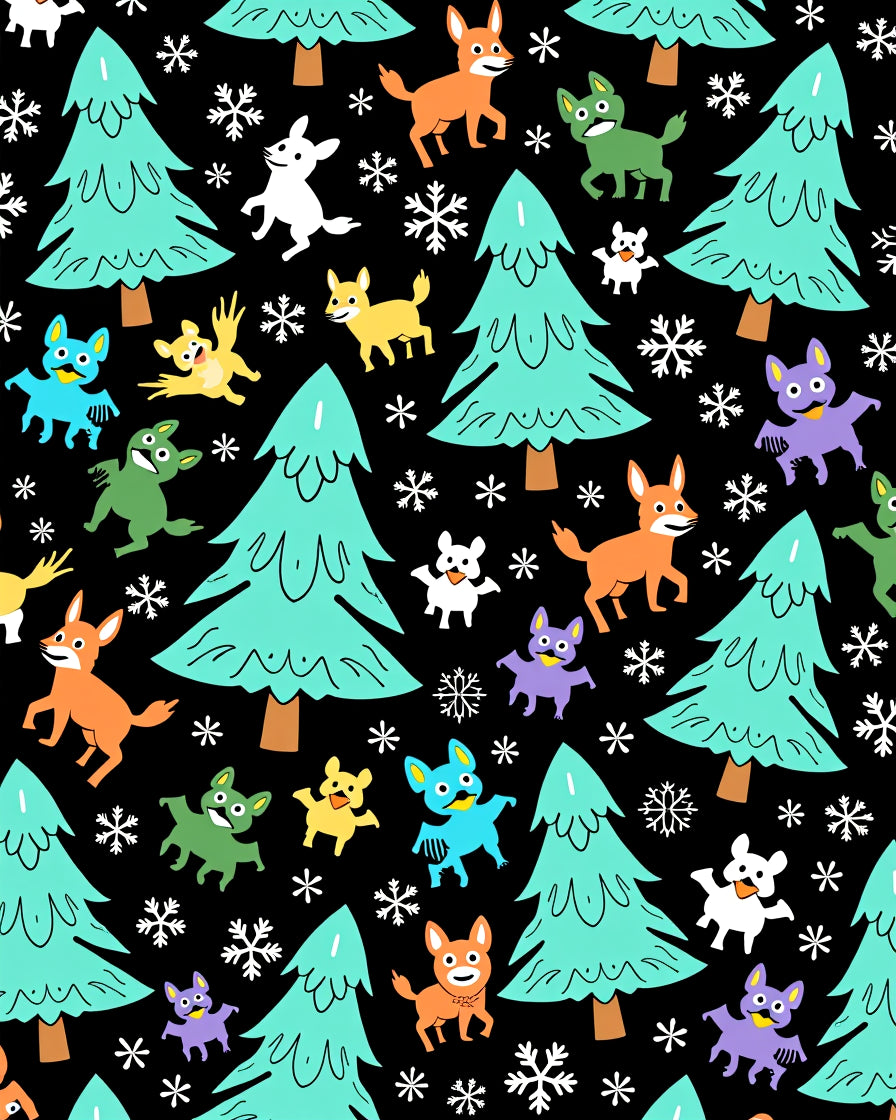 Whimsical Woodland Creatures Snowfall Rug