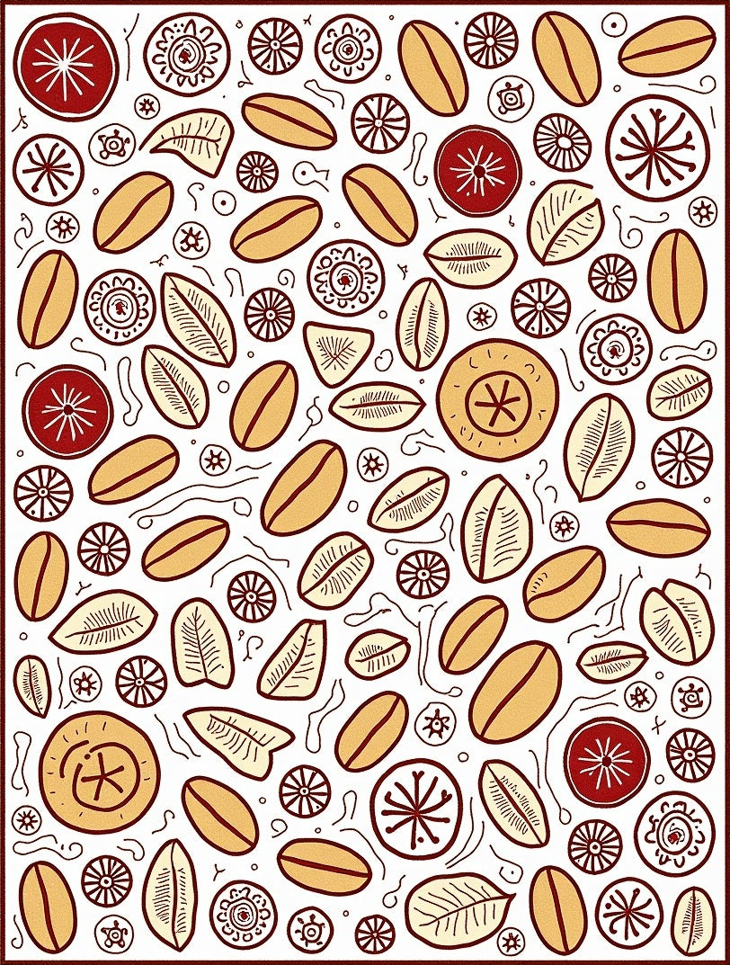 Red And Gold Organic Seed Scatter Rug