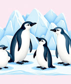 Whimsical Penguin Family Iceberg Scene Rug