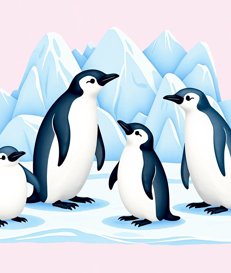 Whimsical Penguin Family Iceberg Scene Rug