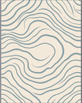 Cream Blue Swirling Organic Lines Rug