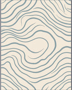 Cream Blue Swirling Organic Lines Rug