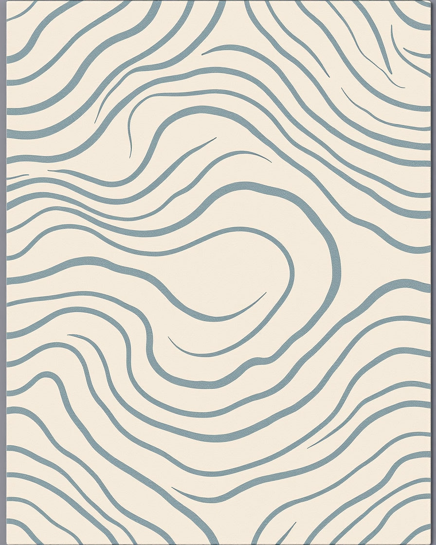 Cream Blue Swirling Organic Lines Rug