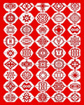 Vibrant Red Geometric Emblem Collage Rug