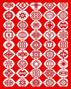 Vibrant Red Geometric Emblem Collage Rug