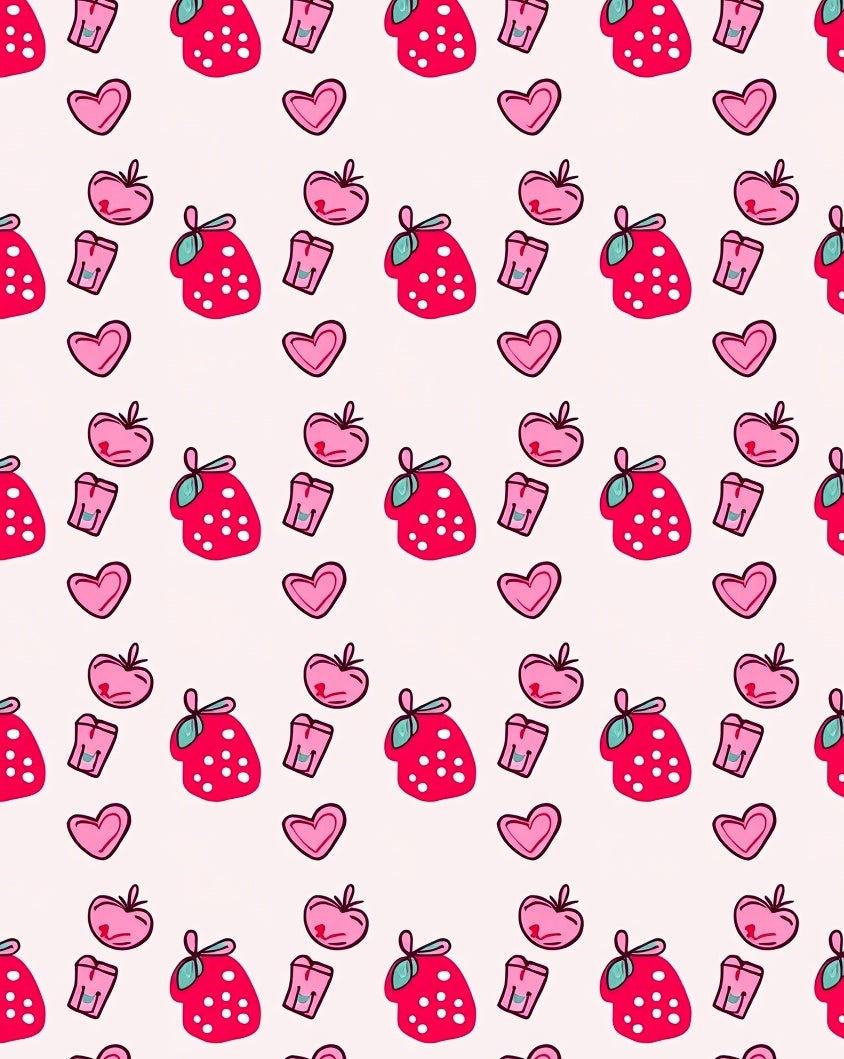 Sweet Pink Hearts Strawberry Apples Rug