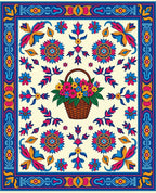 Colorful Floral Basket Medallion Border Rug