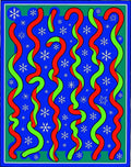 Red Green Ribbon Snowflakes Blue Field Rug