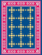 Vibrant Gold Crosses Blue Border Rug