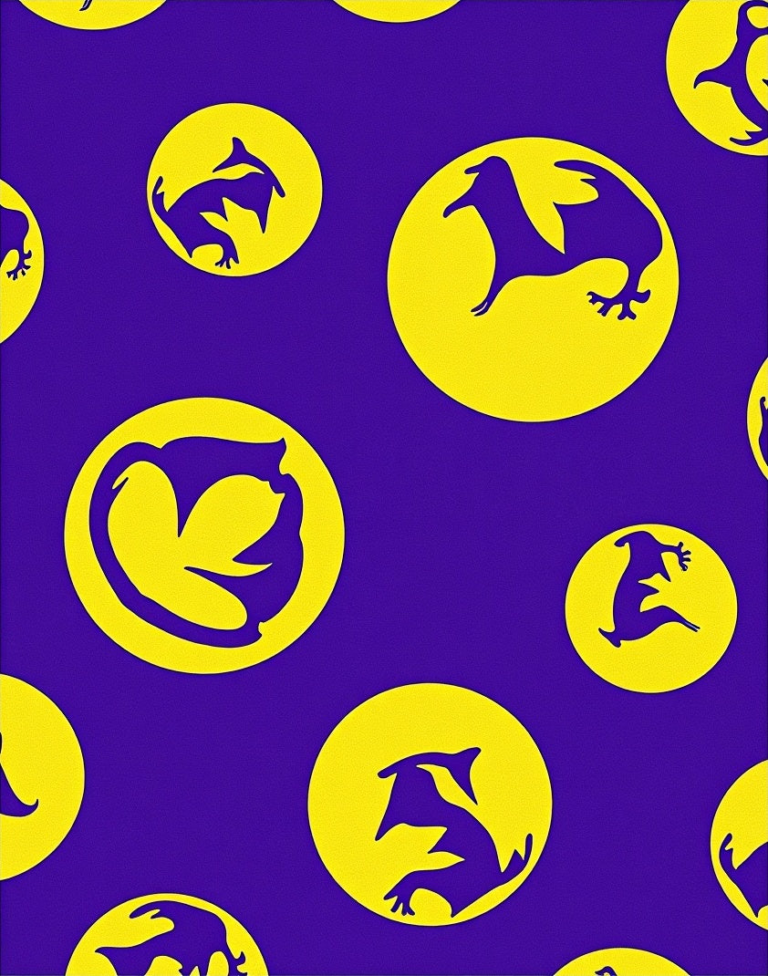 Vibrant Purple Yellow Animal Rounds Rug