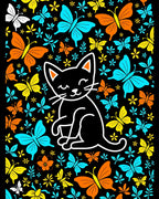 Whimsical Black Cat Butterfly Garden Rug