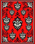 Crimson Black White Floral Scrollwork Rug