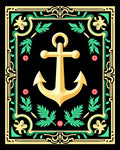 Golden Anchor With Green Floral Border Rug