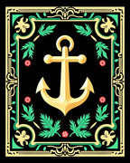 Golden Anchor With Green Floral Border Rug