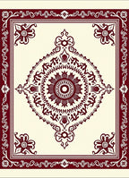 Deep Crimson Mandala Border Cream Rug