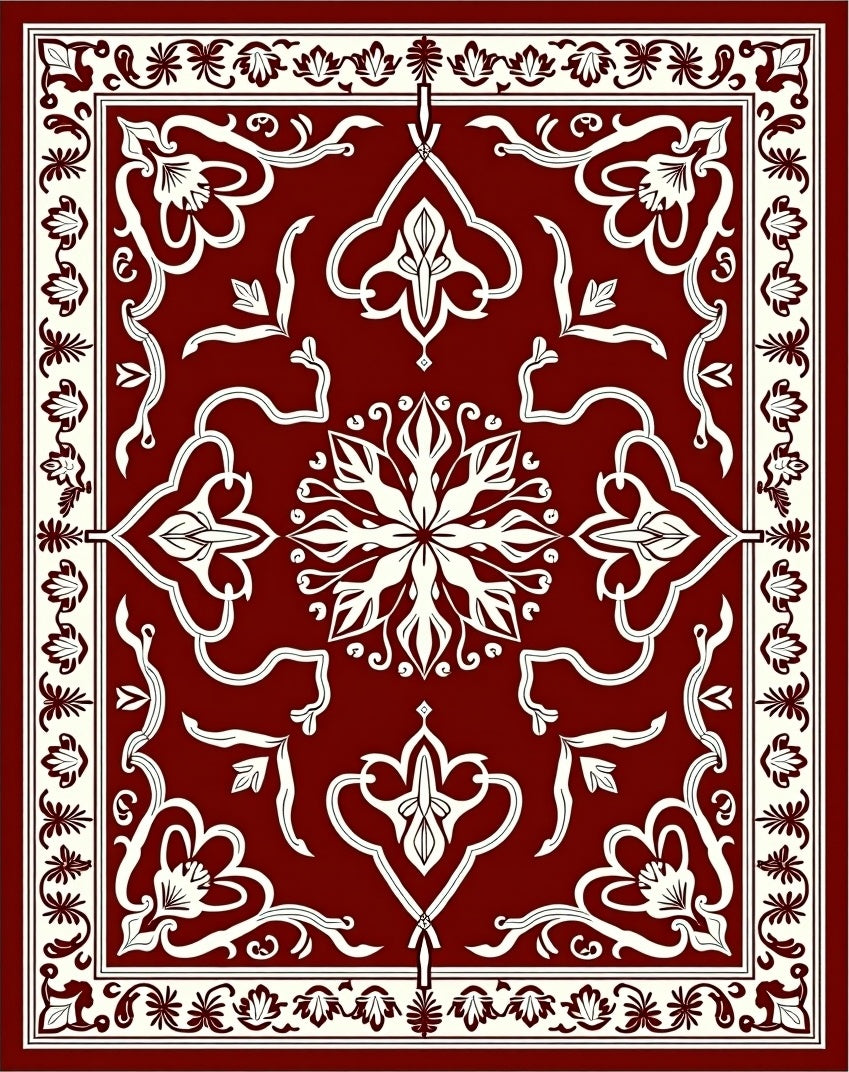 Crimson and Cream Floral Medallion Rug