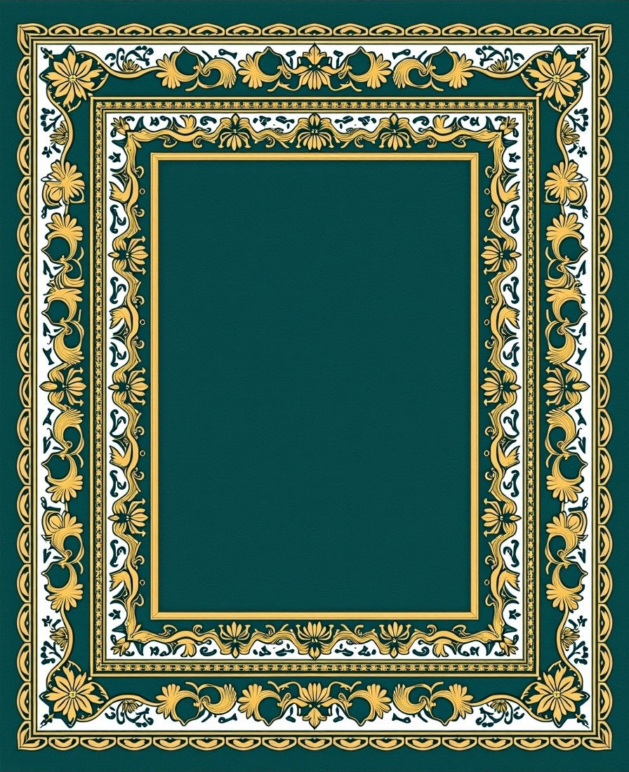 Ornate Emerald Golden Floral Border Rug