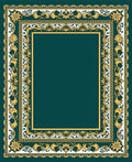 Ornate Emerald Golden Floral Border Rug