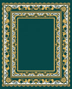 Ornate Emerald Golden Floral Border Rug