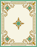 Gold Teal Floral Medallion Border Rug