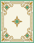 Gold Teal Floral Medallion Border Rug