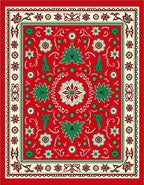 Festive Red Floral Leaf Medallion Rug