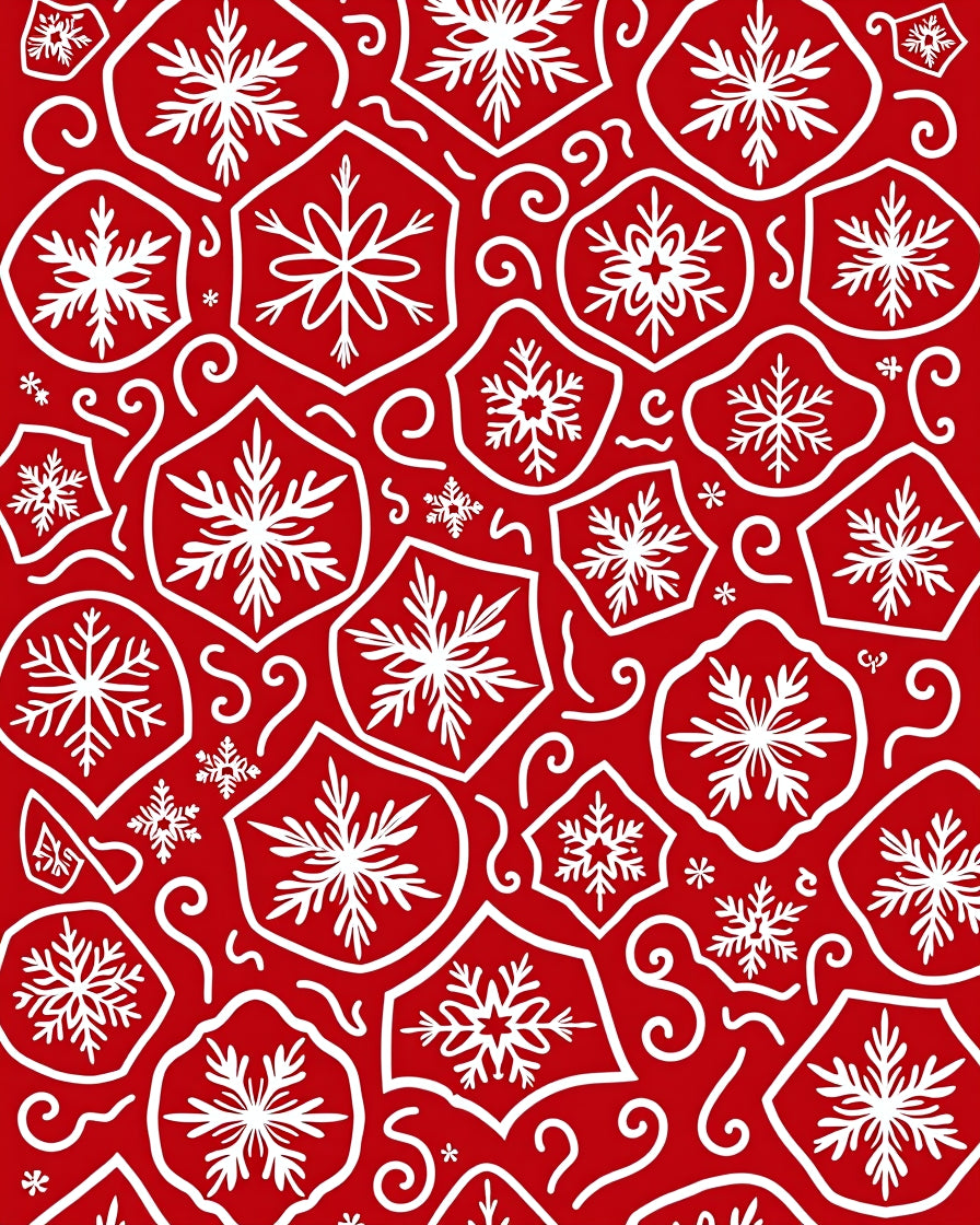 Crimson White Snowflakes Tessellation Rug