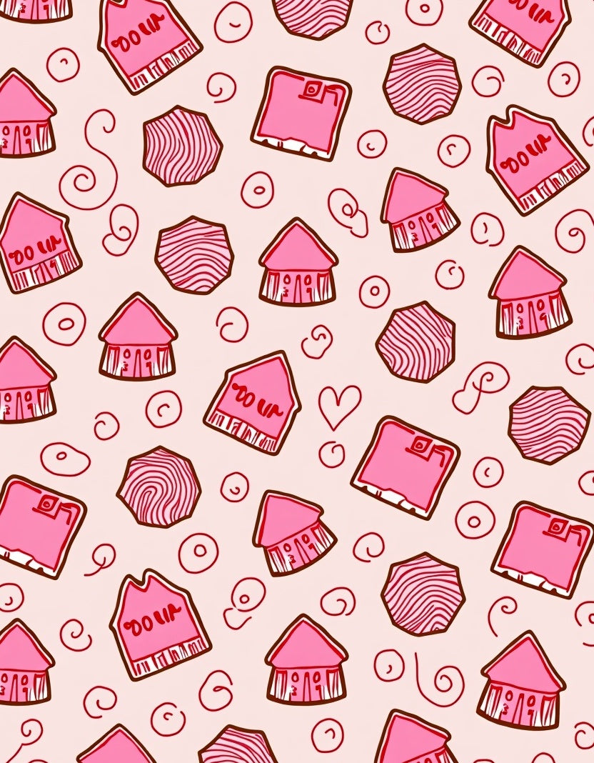 Pink House Swirl Abstract Collage Rug