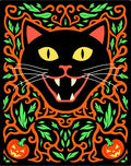 Halloween Black Cat Pumpkin Vines Rug