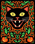 Halloween Black Cat Pumpkin Vines Rug
