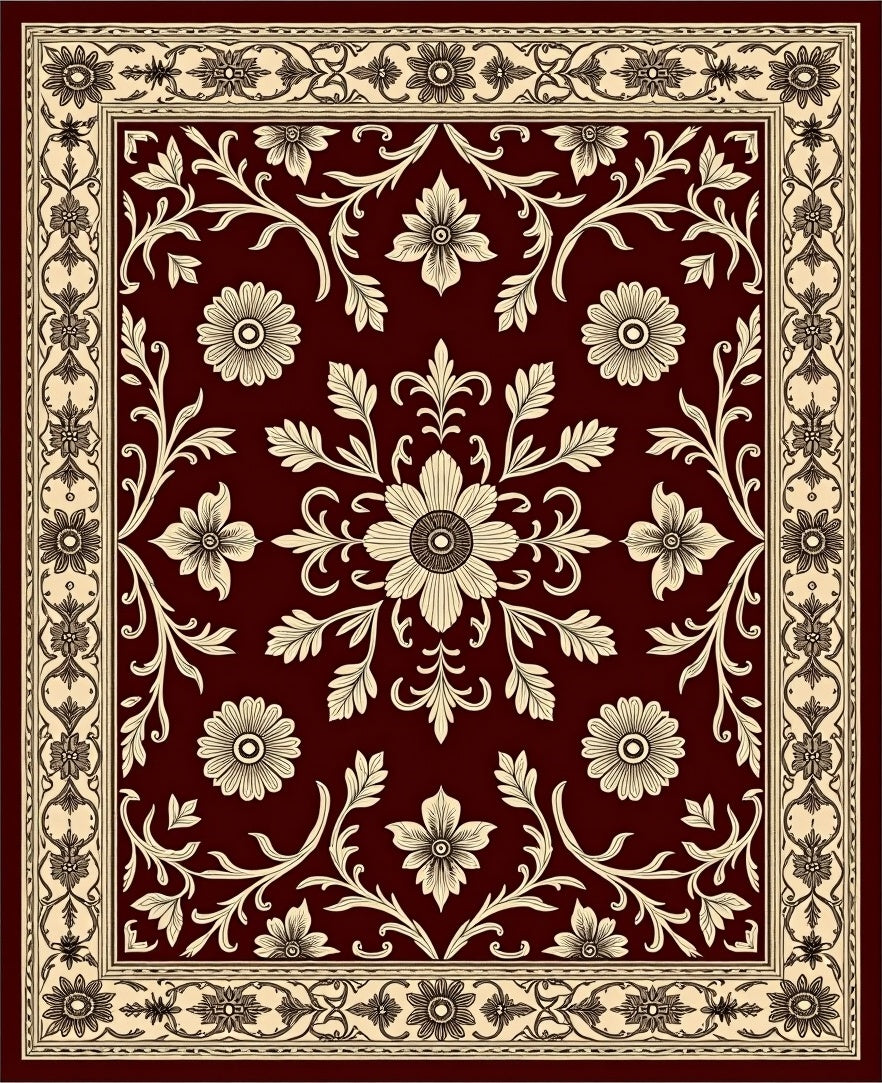 Ornate Floral Scrollwork Area Accent Rug