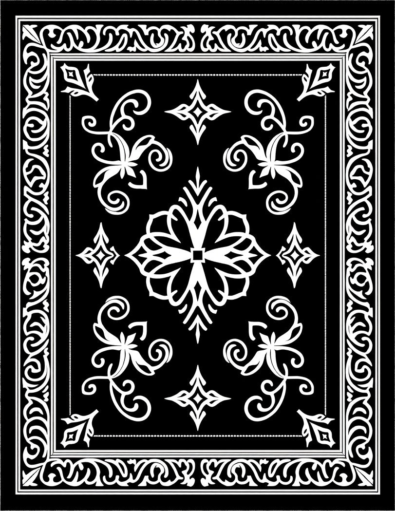 Black White Classic Floral Medallion Rug