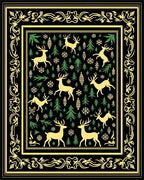 Golden Reindeer Pine Forest Border Rug