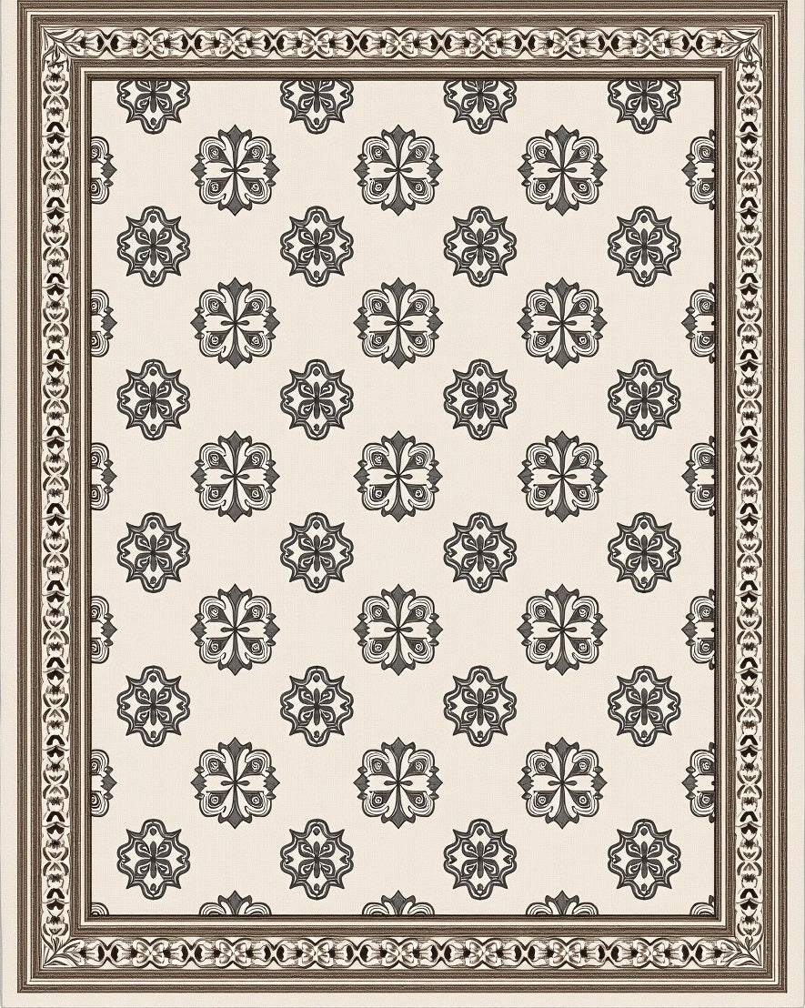 Neutral Cream Scroll Medallion Border Rug