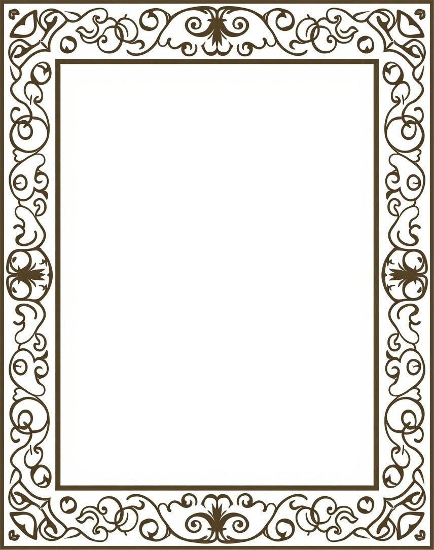 Ornate Brown Antique Scroll Border Rug