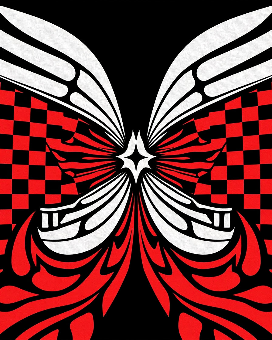 Bold Red Black Winged Checker Rug