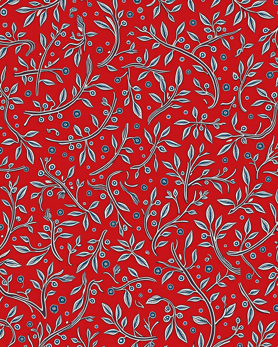 Red Blue Branch Berry Whimsical Rug