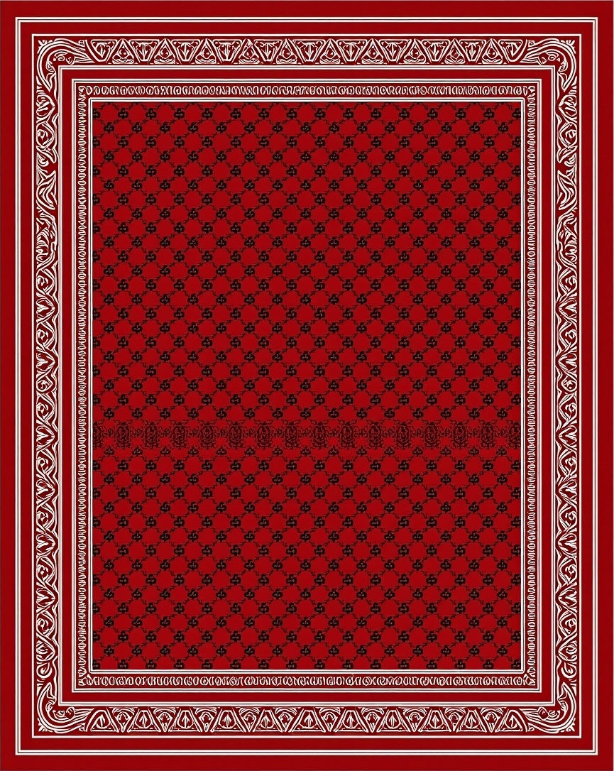 Rich Crimson Lattice Border Rug