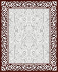Brown Intricate Scrollwork Silver Border Rug