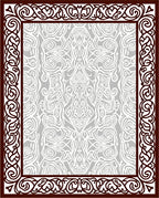 Brown Intricate Scrollwork Silver Border Rug
