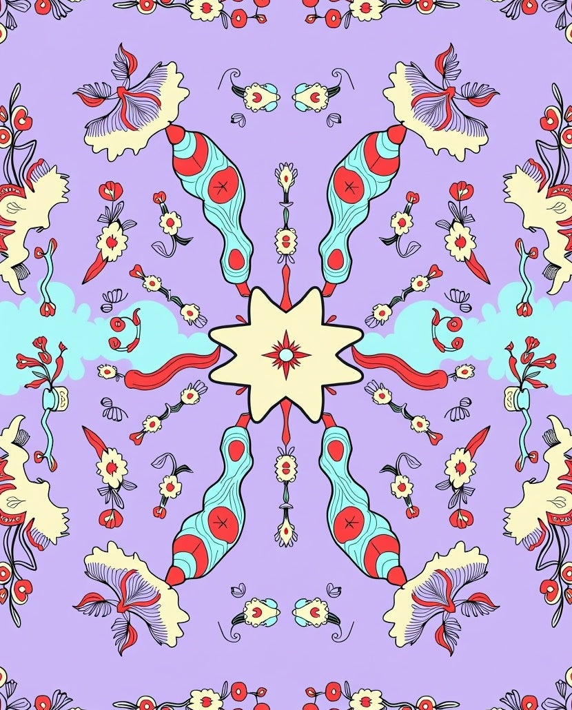 Whimsical Lavender Floral Abstract Rug