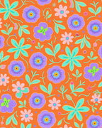 Retro Orange Floral Botanical Garden Rug