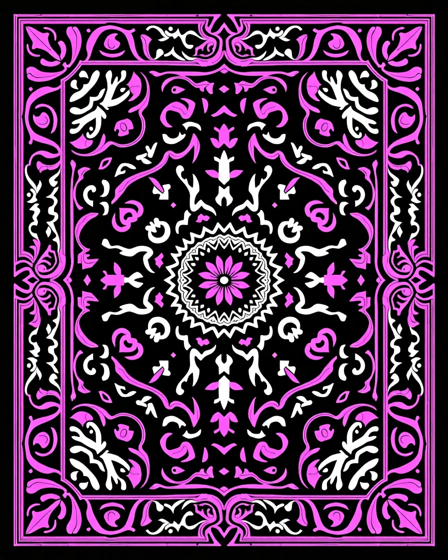 Ornate Violet Floral Central Medallion Rug